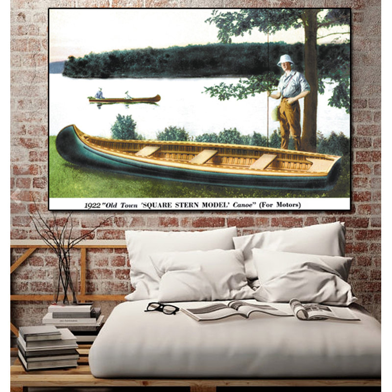 Impression d'art graphique « Old Town 'Square Stern Model' Canoe », H 24 po x l 36 po x P 1,5 po