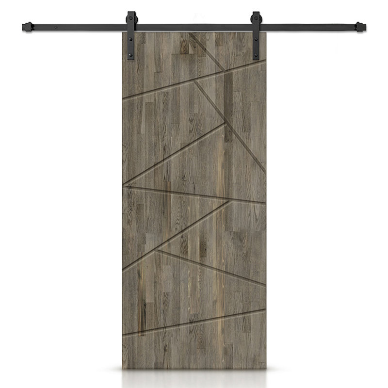 Porte de grange en bois massif lambrissé et métal, 24 po x 80 po, Gris patiné
