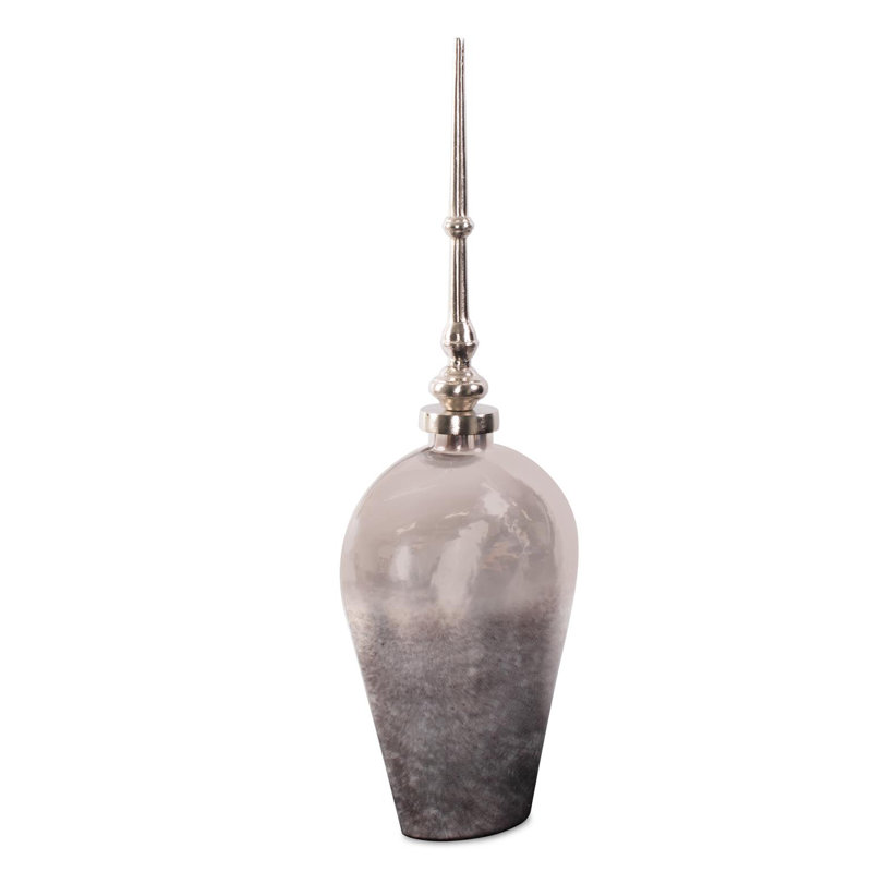 Venetia Ebony Glass Bottle with Aluminium Spired Lid - Tall