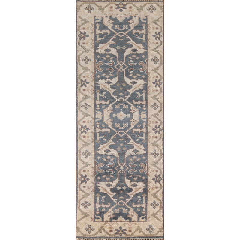 Tapis de couloir bleu Oushak 3x8
