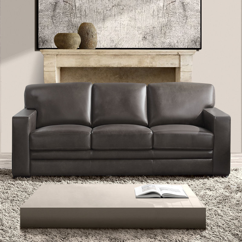 Ammons 83" Genuine Top Grain Leather, Gray