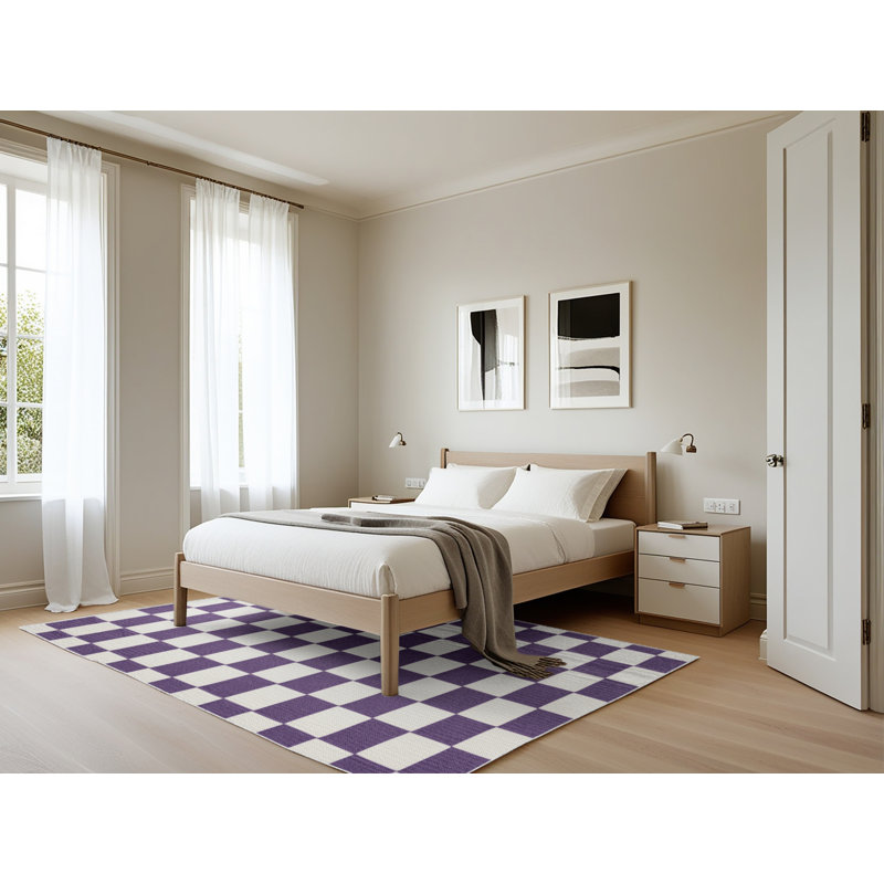 Tapis blanc à carreaux lavable à la machine, Rectangle 5 pi x 7 pi