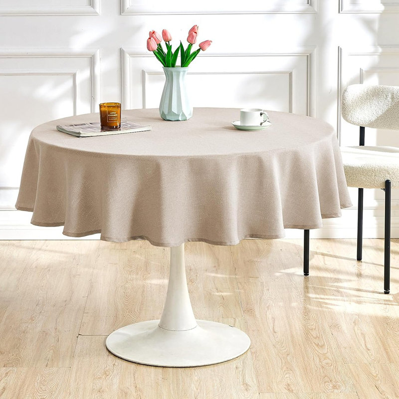 Nappe ronde en lin texturé - Housse de table de ferme imperméable, anti-dégâts et infroissable pour tables de 36 po