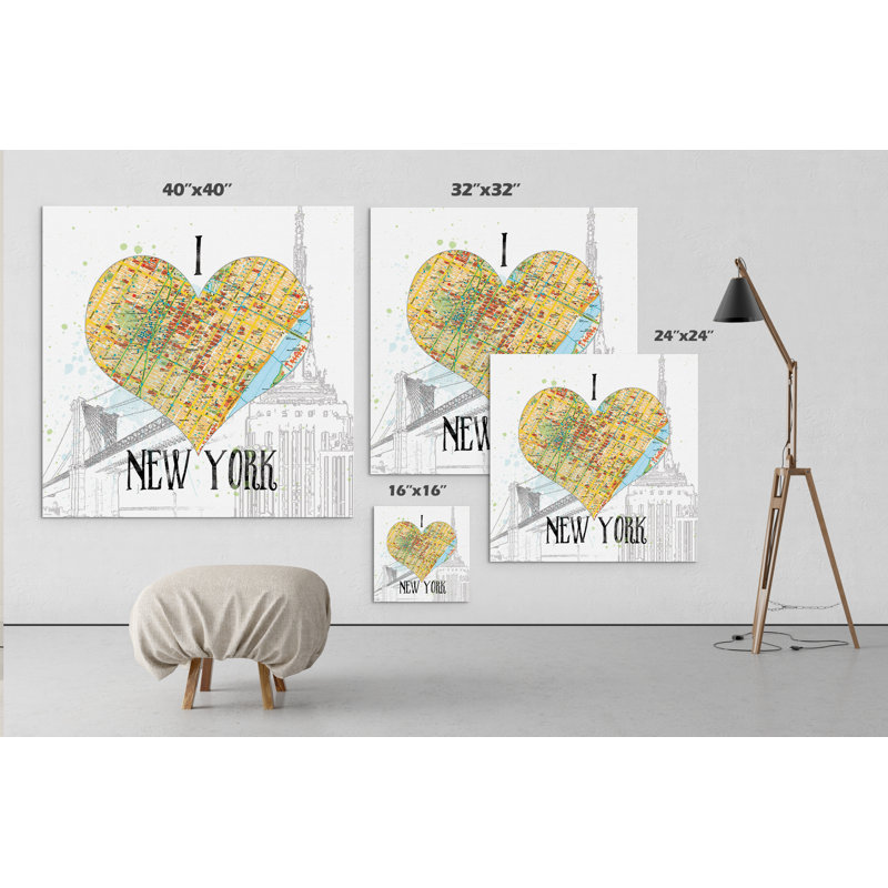 " I Love NY Map ", 16" H X 16" W x 1.5" D