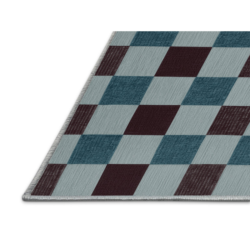 Tapis bleu à carreaux lavable à la machine, Rectangle 2 pi x 3 pi