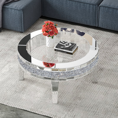 Meichele Glass Coffee Table 35" Wide Mirrored Diamonds Inlay by Mercer41