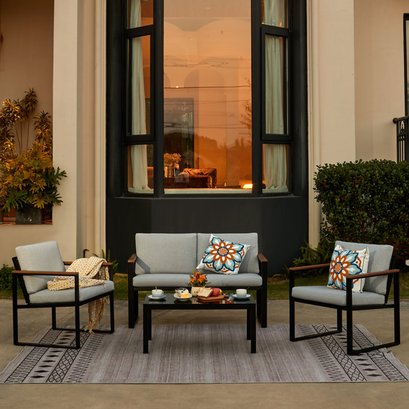 Atara 4 - Person Patio Conversation Set with Cushions, Gray