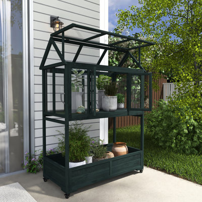 47.2" W X 23.6" D Wooden Greenhouse With Movable Wheels