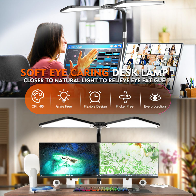 LED Desk Lamp For Home Office,Super Bright Desk Lamp With Clip,Triangle Desk Light,360° Adjustable Swivel Table Lamp,Eye Protection,Screen Monitor Light,Work Read Design Student
