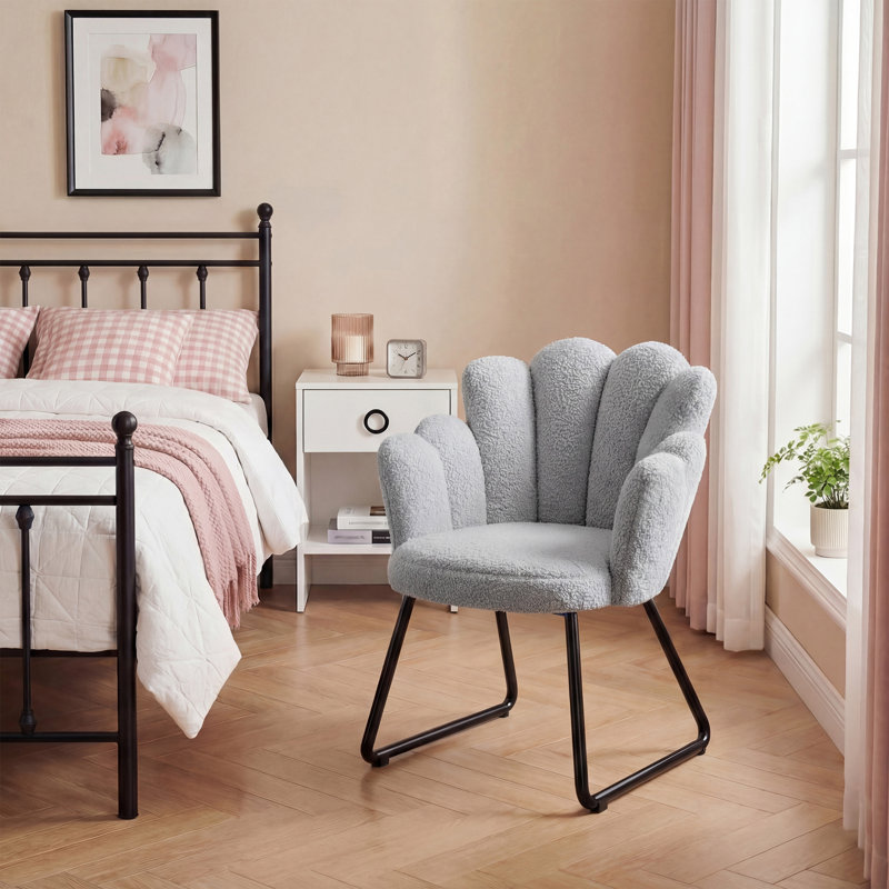Chaise de coiffeuse Petal Teddy - Fauteuil de maquillage avec pieds robustes en métal, grey