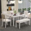 Ensemble de salle à manger de style rustique à rallonge 6 pièces 59-72 "- 4 chaises + banc compact, finition patinée et pieds rétro sculptés pour la cuisine / salle à manger-1429112252