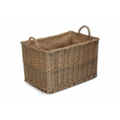 Large Rectangular Hessian Lined Wicker Storage Basket