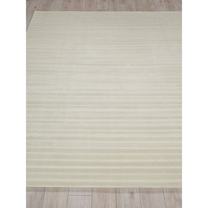Amani Modern Handmade Silky Nylon, Beige Area Rug, Rectangle 9' x 12'