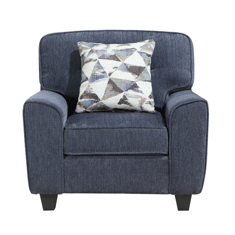 Chaise de salon en tissu chenille durable avec coussin décoratif bleu, design contemporain, 1pc, Bleu