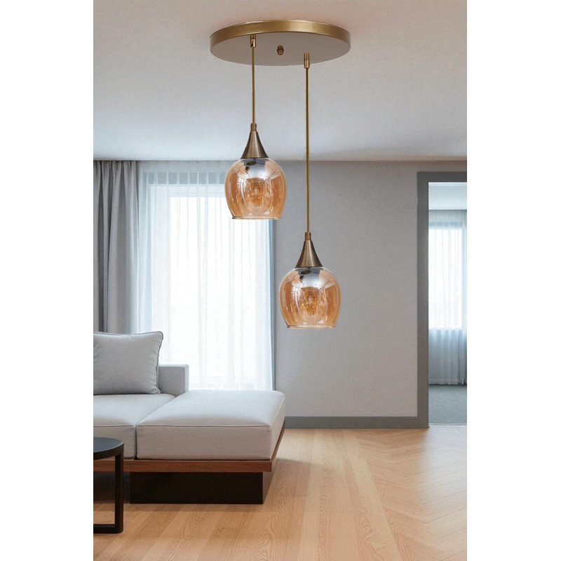 Lustre, 2 niveaux, Deux lumières, Or / miel