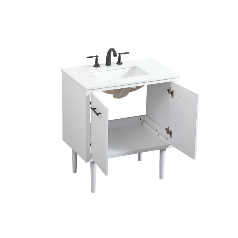 30'' Single Bathroom Vanity with Engineered Marble Top, White