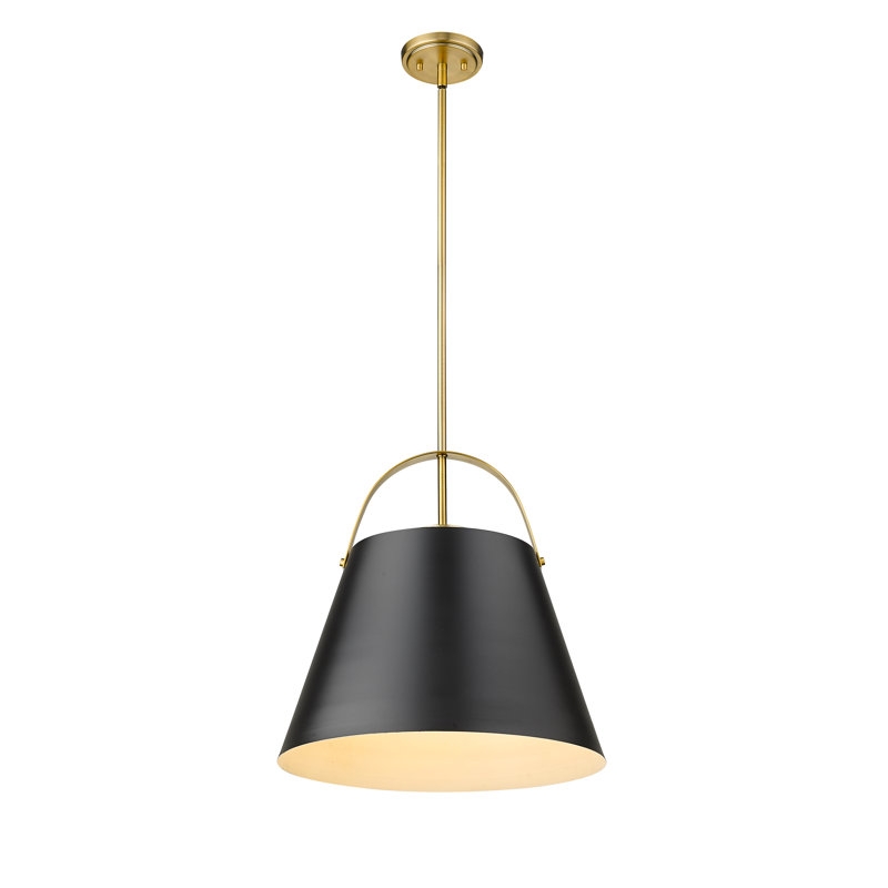 Luminaire suspendu conique à 1 lumière Chrisha, Noir mat, Noir mat / laiton Heritage, H 18 po x l 18 po x P 18 po