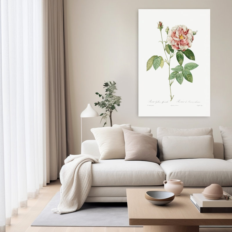 Rosa Gallica, art abstrait rétro rétro avec paysage floral, H 60 po x l 40 po