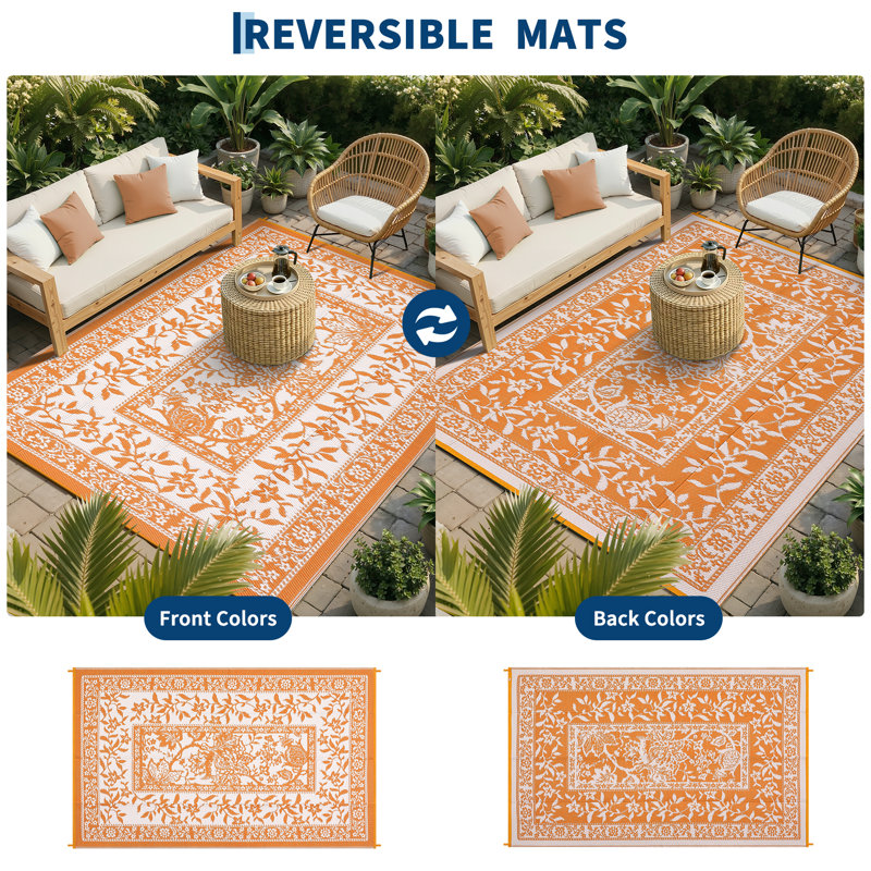 Reversible Outdoor Area Rug, Waterproof, Easy Clean, UV Resistant Patio Mat, Washable Garden Carpet for Beach, Porch, Backyard