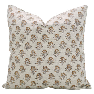 Housse de cousin à motif floral imprimé à la main Fabclusine pour salon, maison de campagne - Bagru Buti