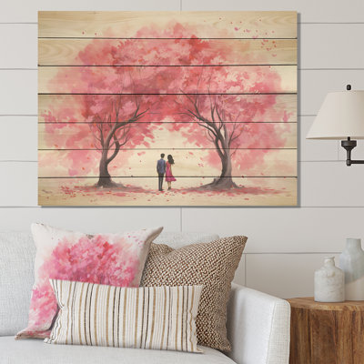 Couple Love Under The Tree I - Paysage romantique sur bois