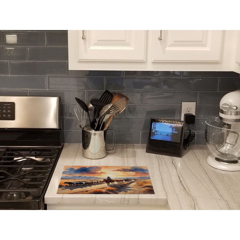 Cattle Drive at Sunset Glass Cutting Board