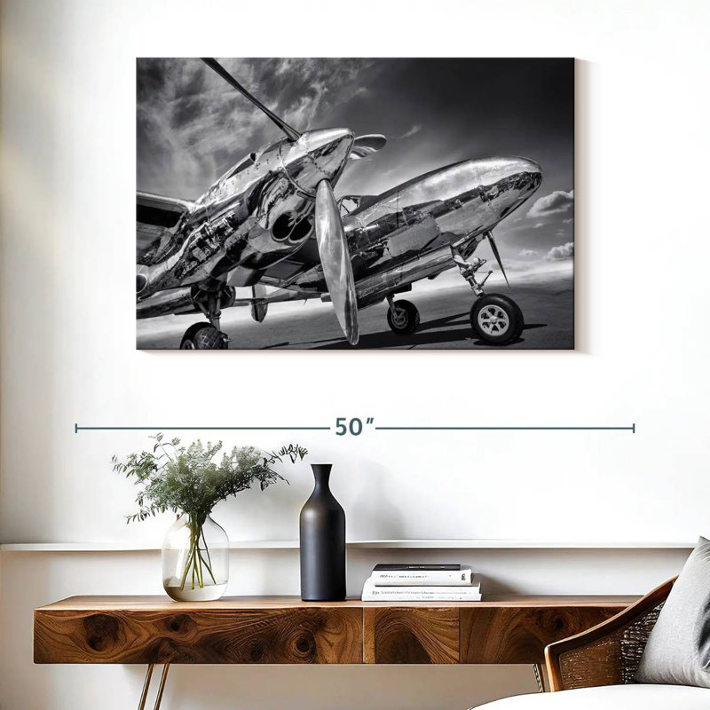 Mehar Monochrome Silver Plane, 26" H x 39" W