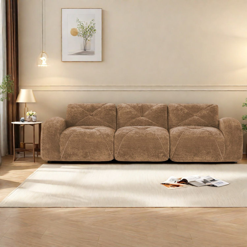 Canapé modulaire luxueux en velours, brun clair, sans assemblage, parfait pour le cinéma maison