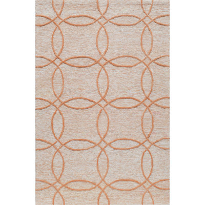 Tapis orange en coton / laine touffeté à la main à motif géométrique