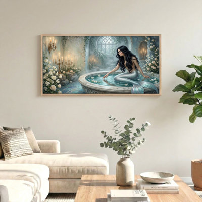 Ensemble de 1 tableau sur toile représentant une sirène dans un bain