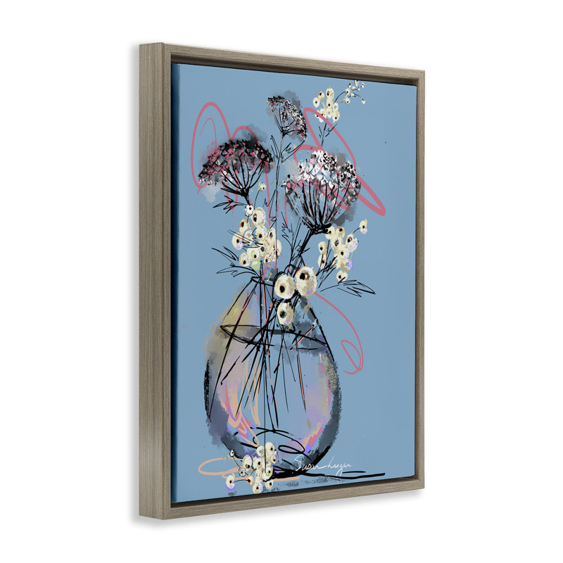 Cadre flottant abstrait dans un vase Snowberries, design par Susan Lugar, H 31 po x l 25 po, Cadre flottant orme Montalcino