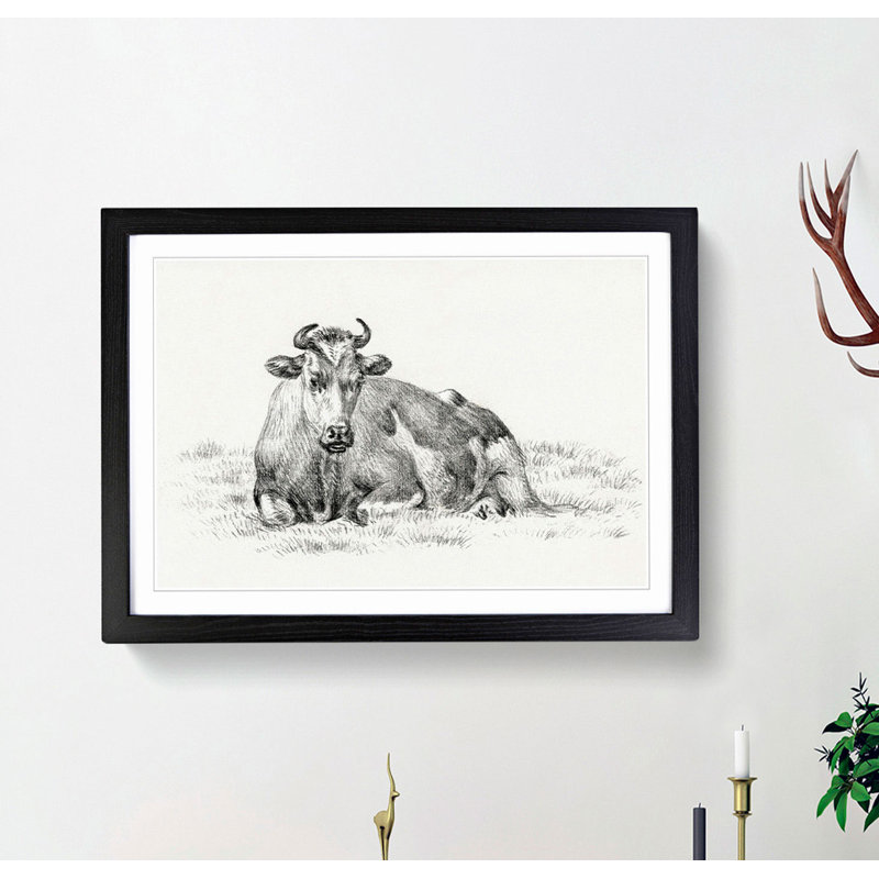 Portrait of a Cow by Jean Bernard - Picture Frame Drawing Print, 48cm H x 65cm W x 2cm D, Black Framed