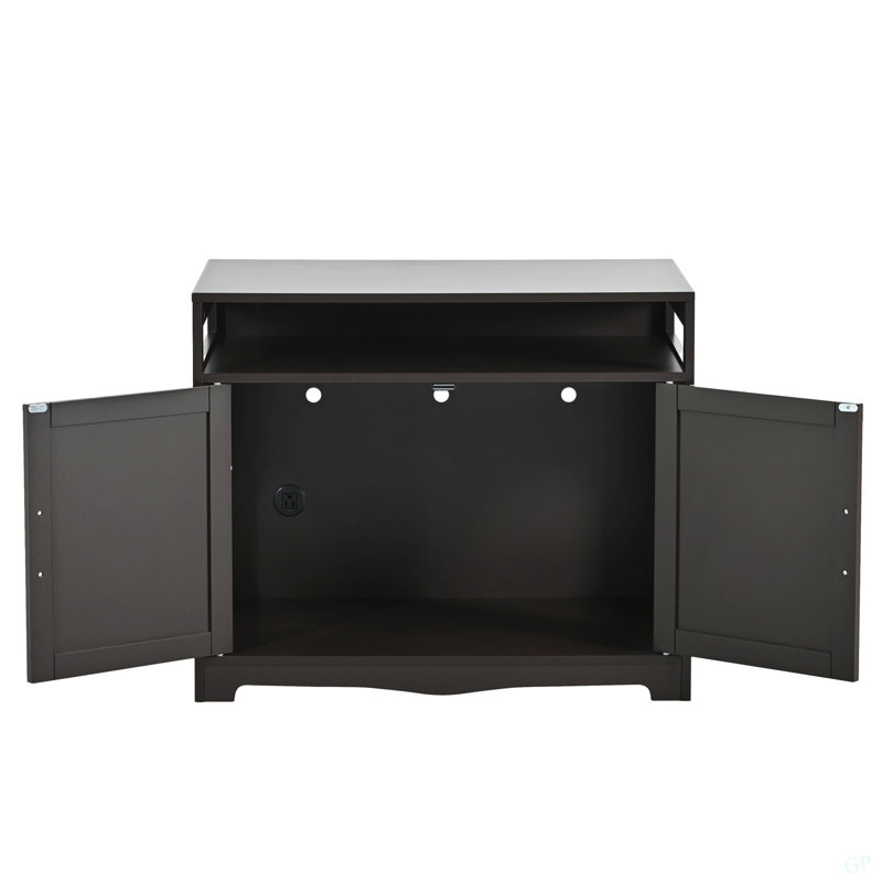 Enceinte de litière, meuble de litière pour chat avec prise dissimulée, 2 portes, table de rangement pour chat, table d'appoint pour chat, grand bac à litière en bois inclus, Esspresso