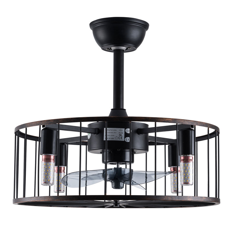 Ventilateur de plafond à cage en métal à 3 pales de 18,5 po avec télécommande et ensemble d'éclairage inclus