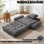 Foldable Corduroy Floor Sofa Bed with Adjustable Armrests - Convertible Sleeper Chair - Grey