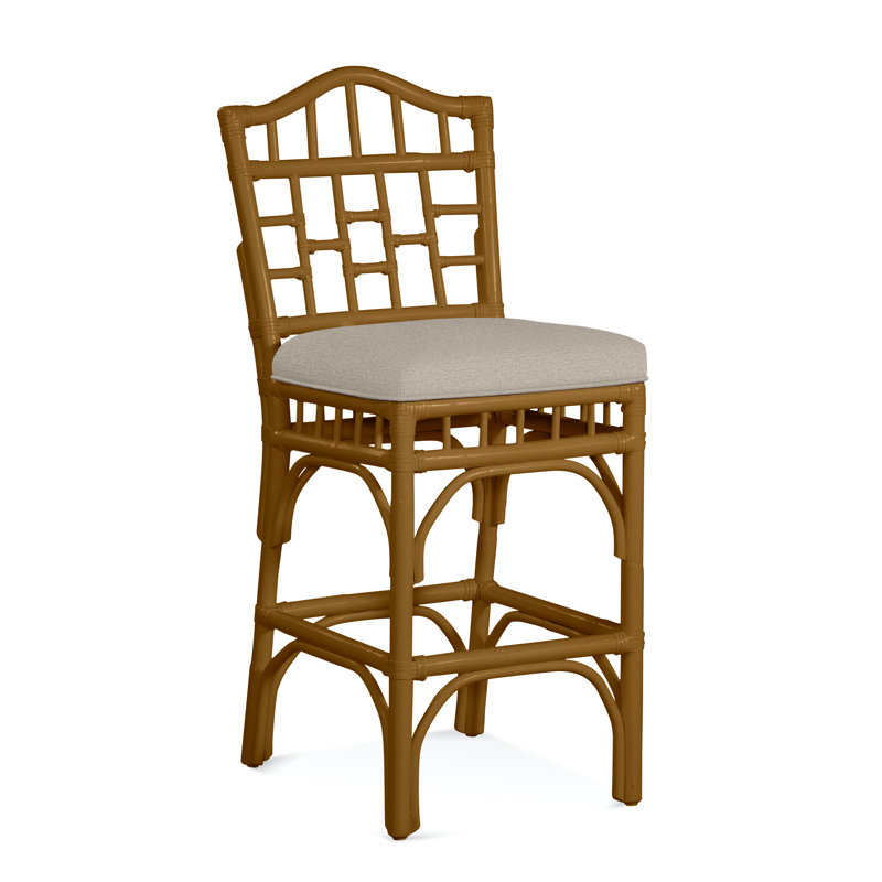 Chippendale Upholstered Stool, Havana, Blue Geometric Jacquard; 0414-63