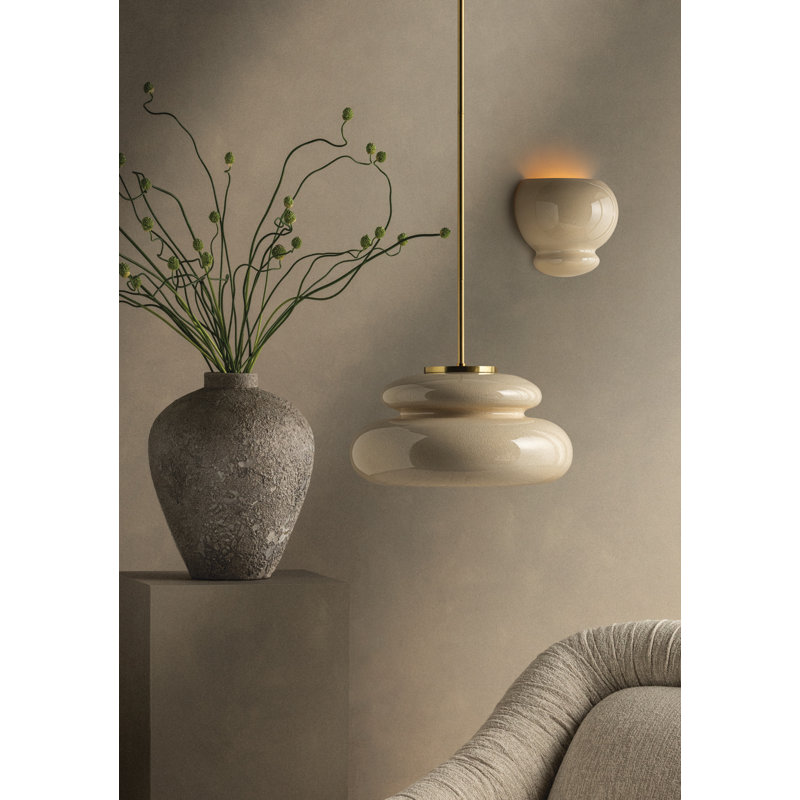 Luminaire suspendu 1 lumière en forme de pia par Hilary Matt pour Mitzi, Laiton vieilli et beurre de céramique craquelé