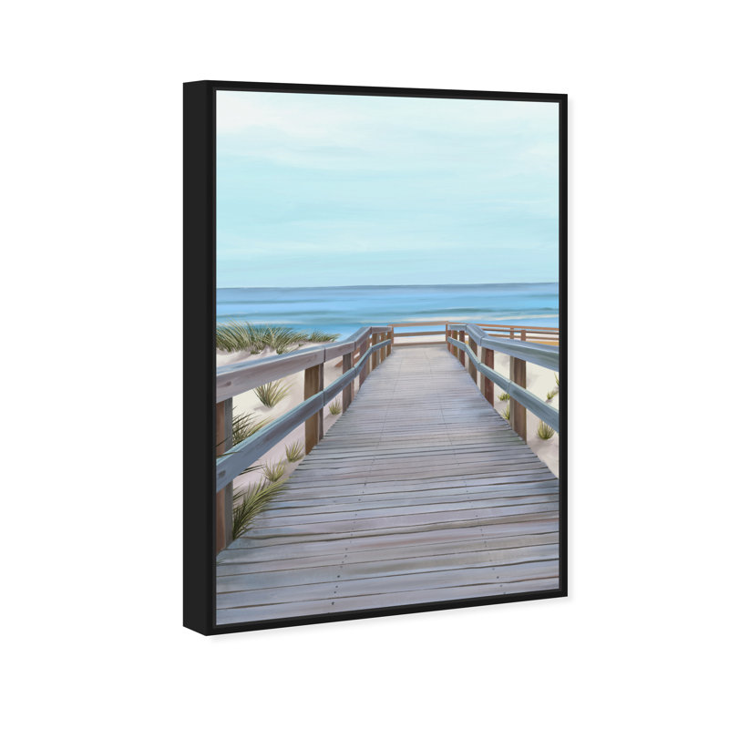 Plage avec vue - reproduction sur toile, Toile avec cadre noir, H 30 po x l 20 po