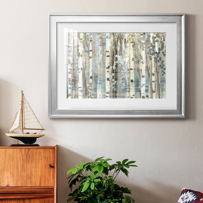 Birch Wood Meadow - Peinture encadrée, H 26,5 po x l 36,5 po x P 1,5 po, Cadre argenté