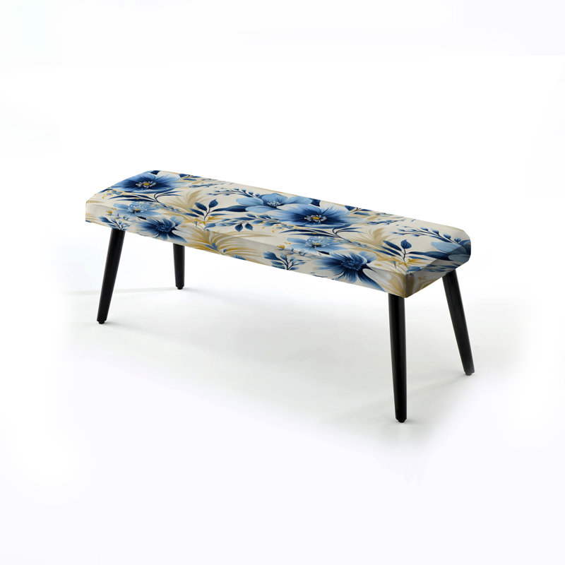 Blue and White Flowers Retreat III - Banc rembourré floral noir