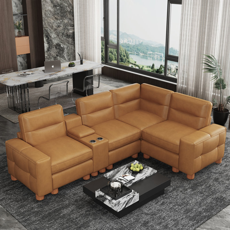 Modern Oversize 115-Inch Genuine Leather Corner Chair, Free Combination, No Tool Assembly