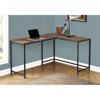 Bureau d'ordinateur, bureau personnel, coin, L 58 po, forme en L, travail, ordinateur portable, stratifié brun, métal noir, contemporain