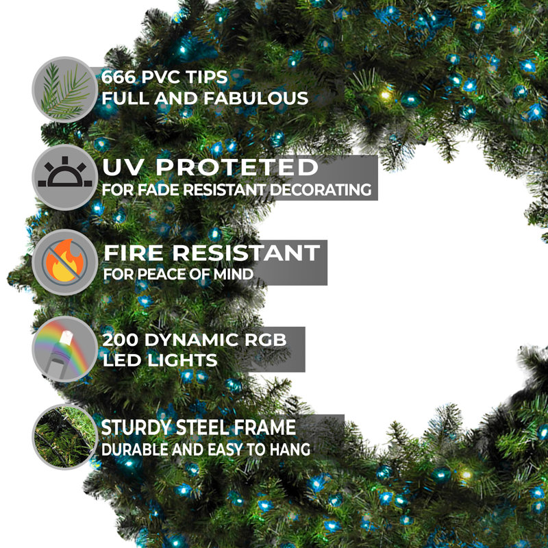 Faux Lighted Fir Wreath, 26" H x 12" W x 52" D