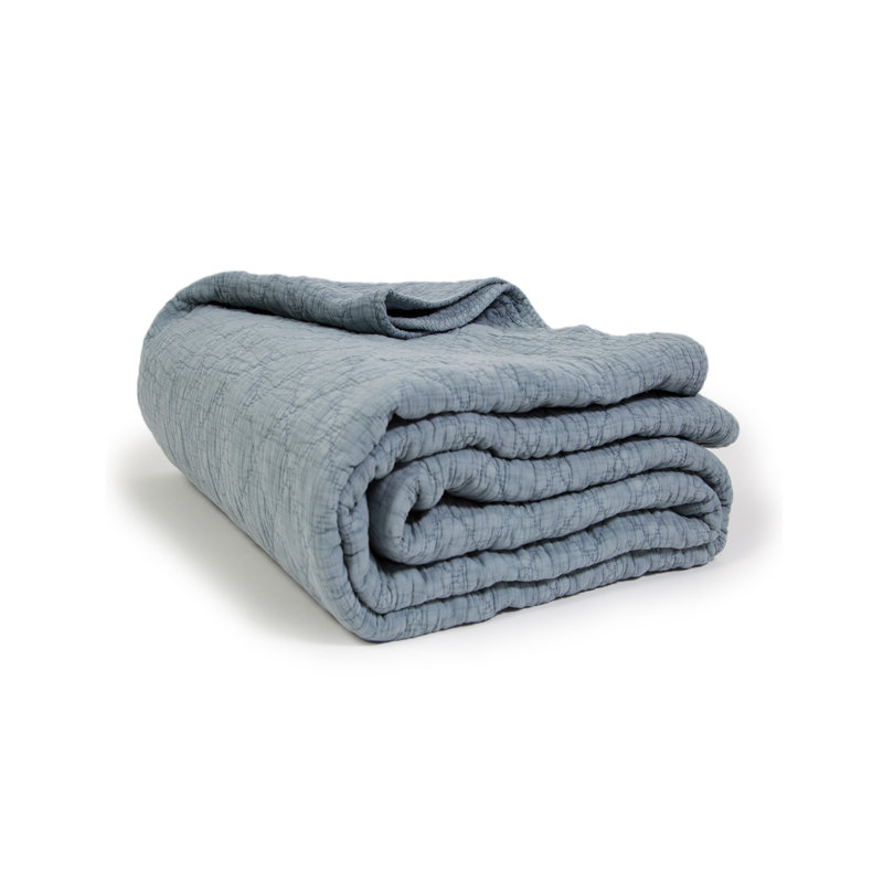 Huntington Cotton Sham, Queen Coverlet, Dusty Blue