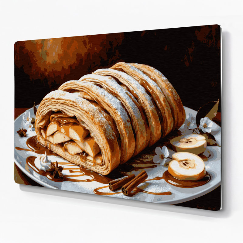 Dessert strudel aux pommes brun, art mural en métal, H 16 po x l 20 po