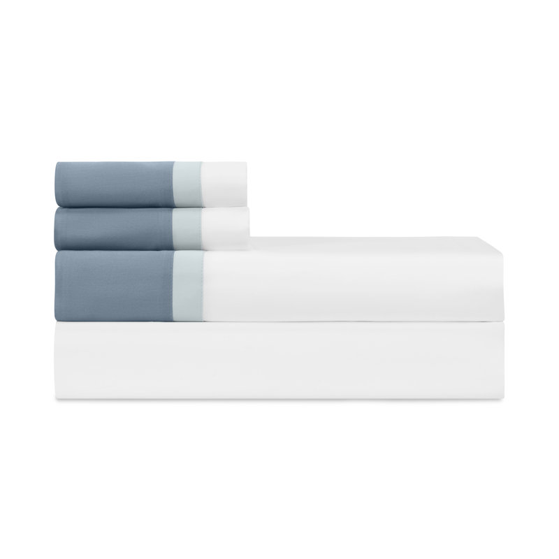 Borders Sateen Sheet Set, White/Sion/Slate Blue, Twin