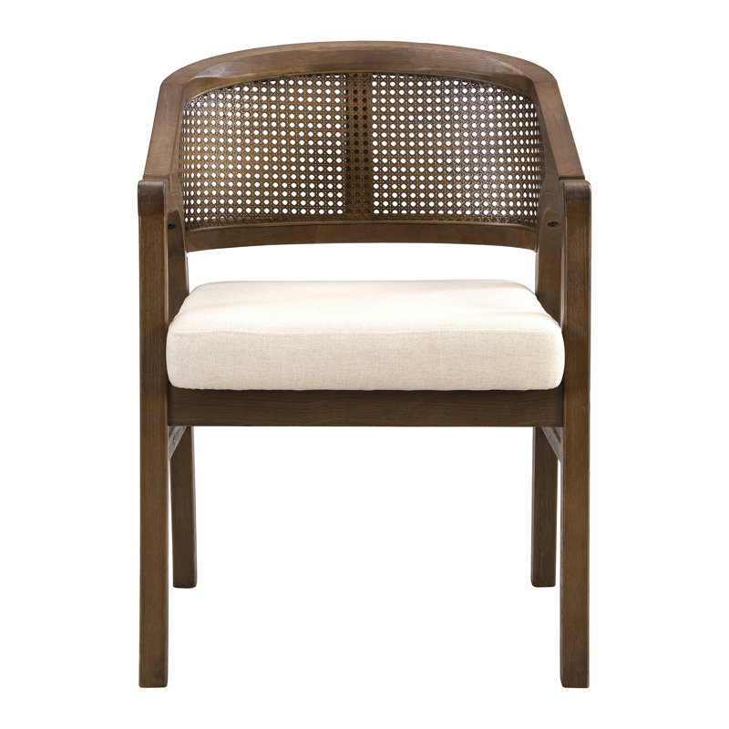 Stanley Wooden Dining Chairs with Cane Back & Upholstered Seat, Walnut, Beige