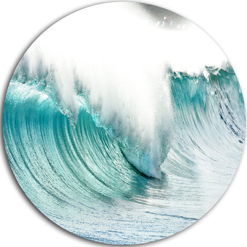 « massive blue waves breaking beach », reproduction de photo sur métal, H 36 po x l 36 po x P 1 po