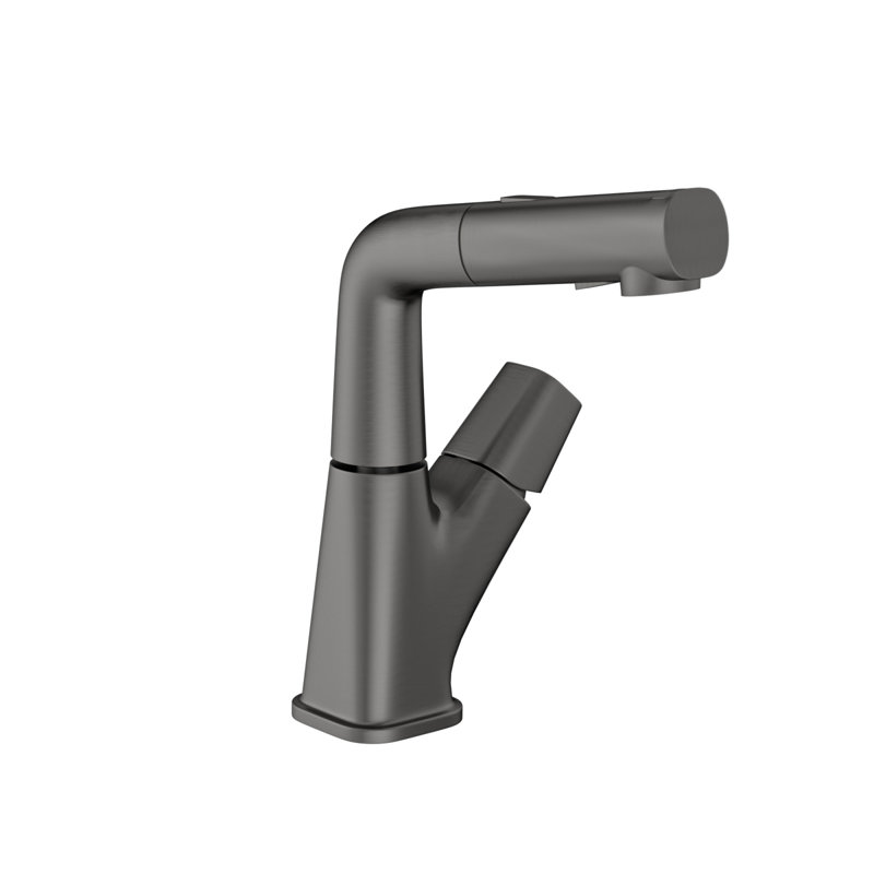 Versatile Pull-down Stainless Steel Bathroom Faucet Gunmetal Black Modern Style