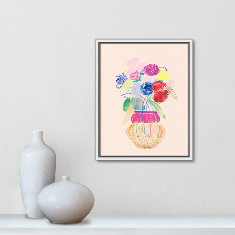 «Simple Floral II» par Bea Dina, Toile encadrée flottée blanche, Pas de tapis, H 15,5 po x l 12,5 po x P 2 po